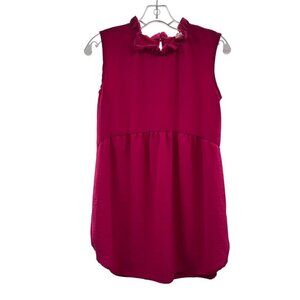 7th Ray Women's Ruffle Neck Sleeveless Top Fuchsia Size Small